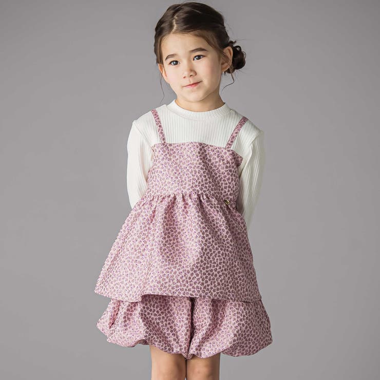 重ね着風花ジャガードチュニック+バルーンパンツセットアップ(95~150cm