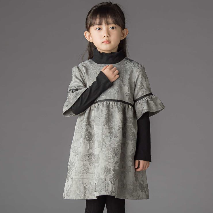 【お揃い】花刺しゅうジャガードワンピース+リブタートル2点セット(95~150c… | BeBe Petits Pois Vert | 詳細画像1 