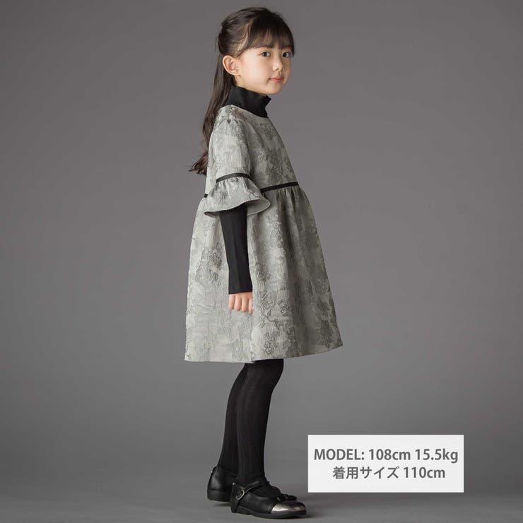 【お揃い】花刺しゅうジャガードワンピース+リブタートル2点セット(95~150c… | BeBe Petits Pois Vert | 詳細画像2 