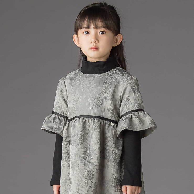 【お揃い】花刺しゅうジャガードワンピース+リブタートル2点セット(95~150c… | BeBe Petits Pois Vert | 詳細画像4 