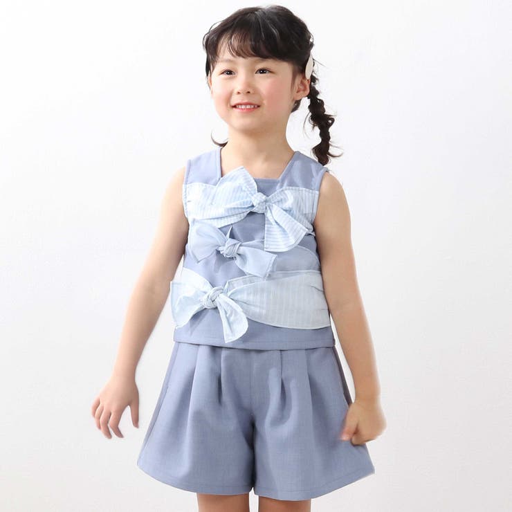 ストライプリボンセットアップ(95~150cm) | BeBe Petits Pois Vert | 詳細画像1 