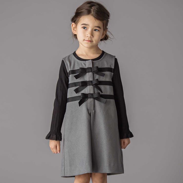 3段リボンAラインジャンパースカート(95~150cm) | BeBe Petits Pois Vert | 詳細画像1 