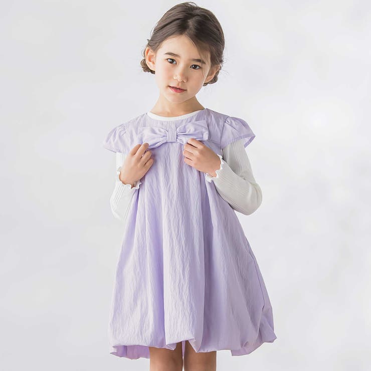 センターリボンバルーンシルエットワンピース(95~150cm) | BeBe Petits Pois Vert | 詳細画像1 