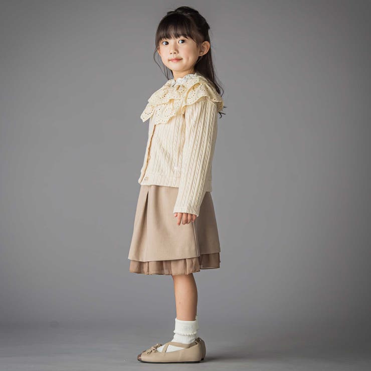 なわ編みニット襟フリルカーディガン(95~150cm) | BeBe Petits Pois Vert | 詳細画像3 