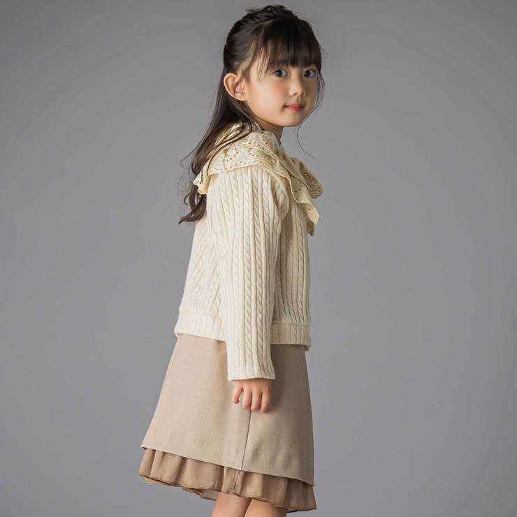 なわ編みニット襟フリルカーディガン(95~150cm) | BeBe Petits Pois Vert | 詳細画像4 