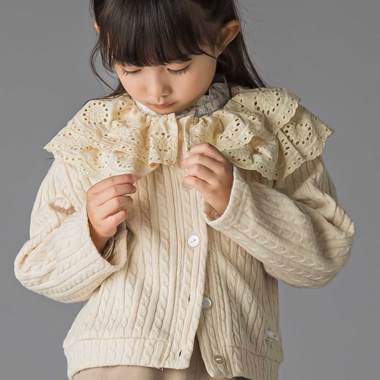 なわ編みニット襟フリルカーディガン(95~150cm) | BeBe Petits Pois Vert | 詳細画像5 