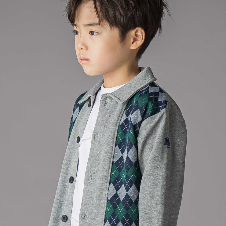【お揃い】アーガイル+裏毛切り替え襟付きカーディガン(95~150cm) | BeBe Petits Pois Vert | 詳細画像4 