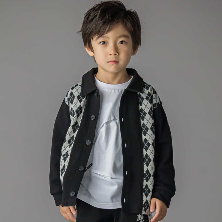 ブラック系 | 【お揃い】アーガイル+裏毛切り替え襟付きカーディガン(95~150cm) | BeBe Petits Pois Vert