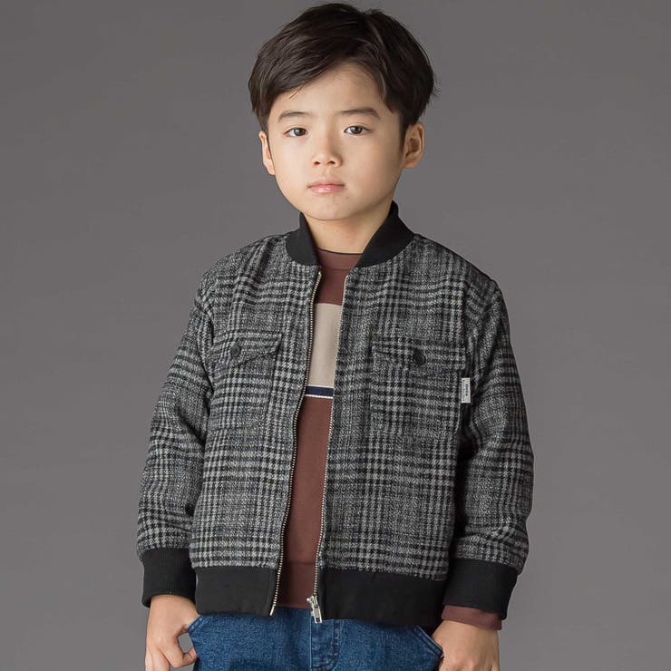 ブラック系 | チェック起毛ジップブルゾン(95~150cm) | BeBe Petits Pois Vert