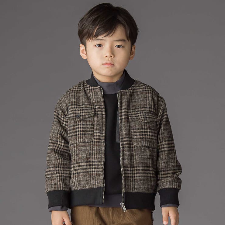 ブラウン系 | チェック起毛ジップブルゾン(95~150cm) | BeBe Petits Pois Vert