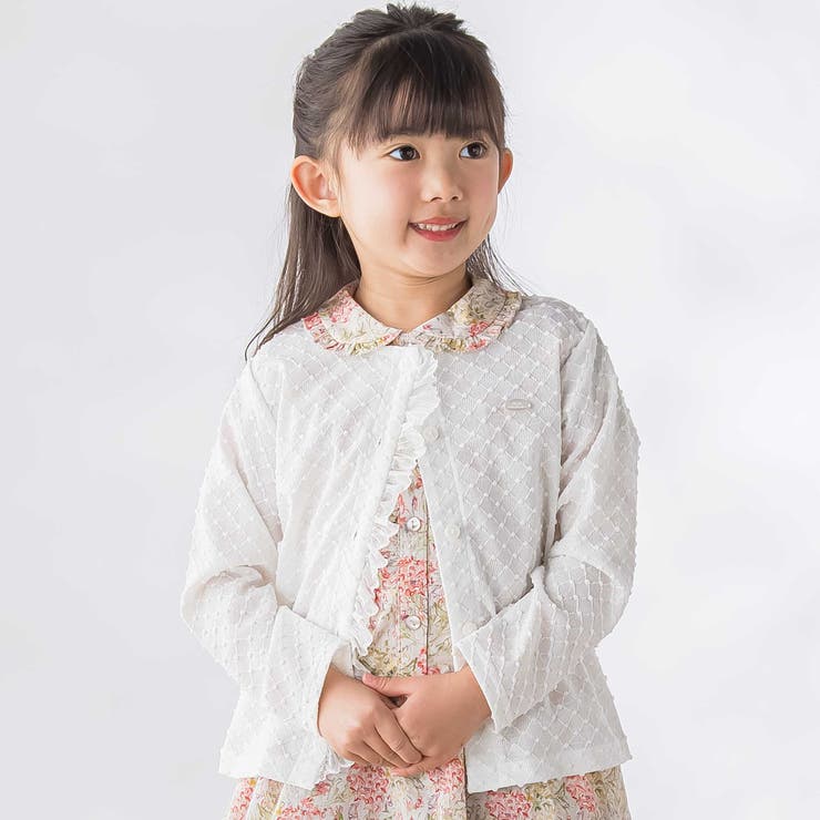 ホワイト | ポツポツ編み長袖チュールフリルカーディガン(95~160cm) | BeBe Petits Pois Vert