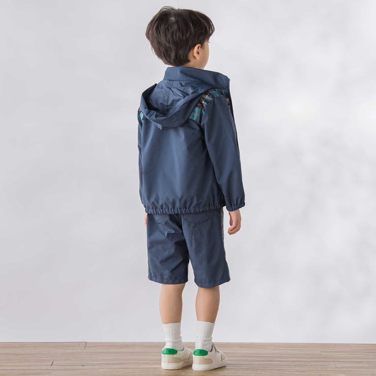 【お揃い】タフタ+チェック切り替えジップアップブルゾン(95~150cm) | BeBe Petits Pois Vert | 詳細画像4 