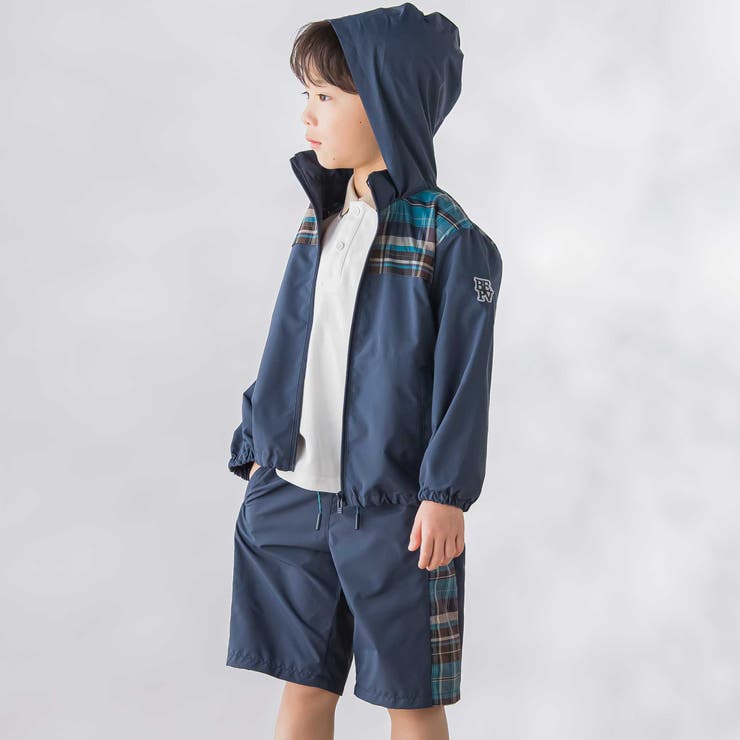 【お揃い】タフタ+チェック切り替えジップアップブルゾン(95~150cm) | BeBe Petits Pois Vert | 詳細画像5 