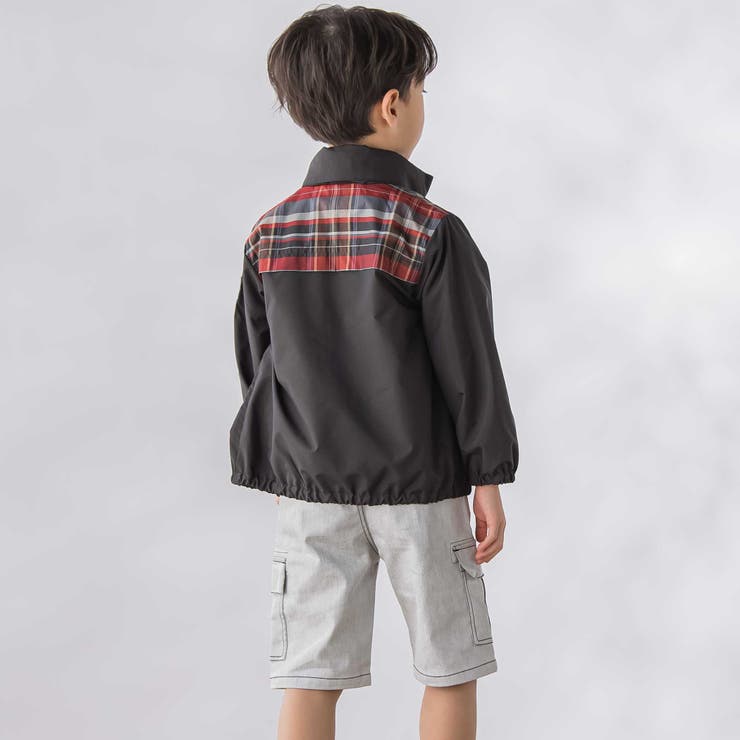 【お揃い】タフタ+チェック切り替えジップアップブルゾン(95~150cm) | BeBe Petits Pois Vert | 詳細画像8 