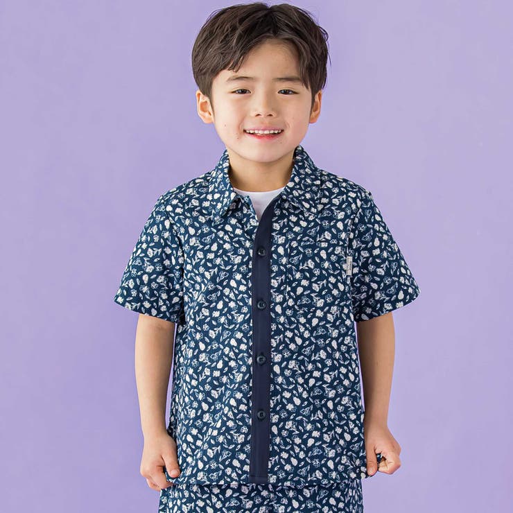 【お揃い】ボタニカル柄シャツ(95~150cm) | BeBe Petits Pois Vert | 詳細画像1 