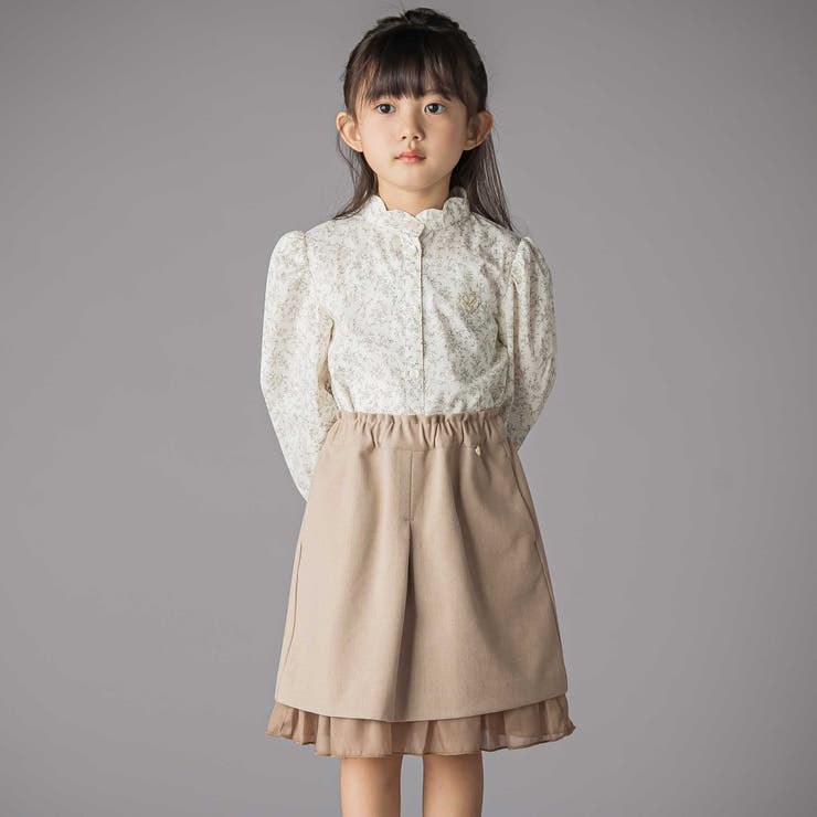 スカラップ襟ブロード花柄シャツ(110~150cm) | BeBe Petits Pois Vert | 詳細画像3 