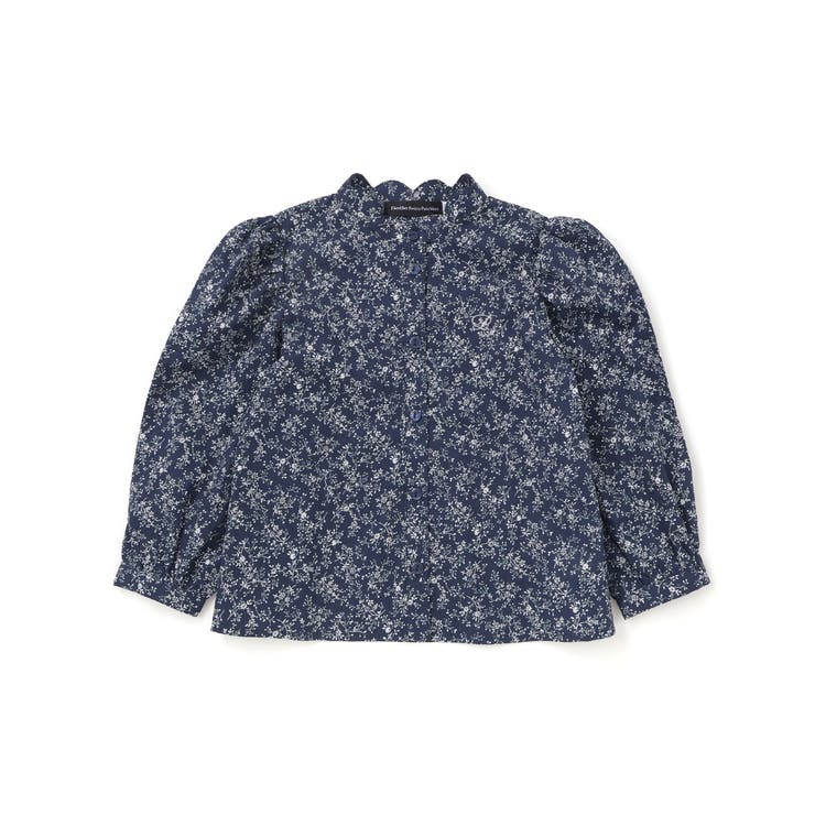ネイビー系 | スカラップ襟ブロード花柄シャツ(110~150cm) | BeBe Petits Pois Vert