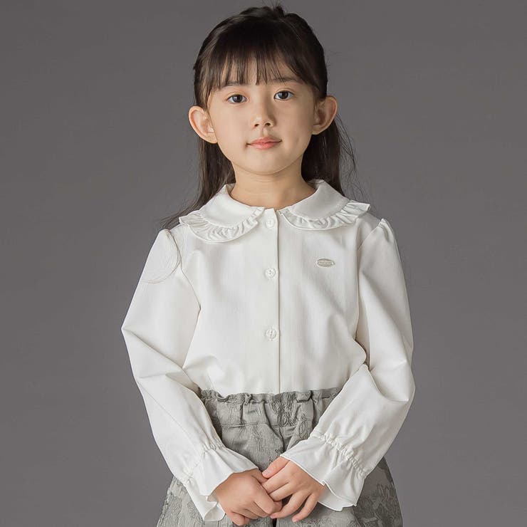 ホワイト | 丸襟フリル長袖ブラウス(95~150cm) | BeBe Petits Pois Vert