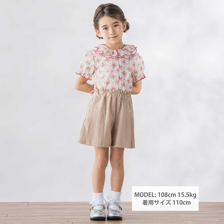 バラ柄スカラップ襟半袖ブラウス(95~150cm) | BeBe Petits Pois Vert | 詳細画像2 