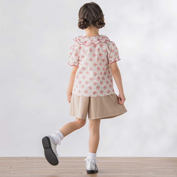 バラ柄スカラップ襟半袖ブラウス(95~150cm) | BeBe Petits Pois Vert | 詳細画像3 