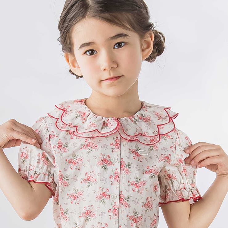 バラ柄スカラップ襟半袖ブラウス(95~150cm) | BeBe Petits Pois Vert | 詳細画像4 