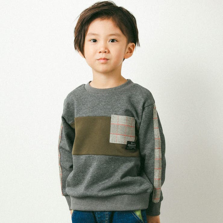 ウラゲ＋グレンチェック切り替えトレーナー(95~150cm)[品番