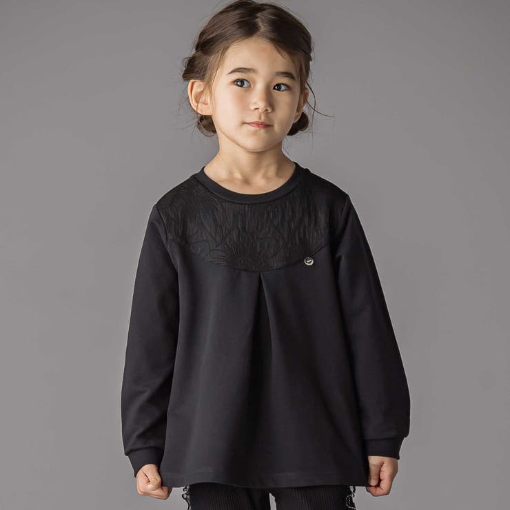 ブラック | 花ストレッチフロントプリーツAライントレーナー(95~160cm) | BeBe Petits Pois Vert