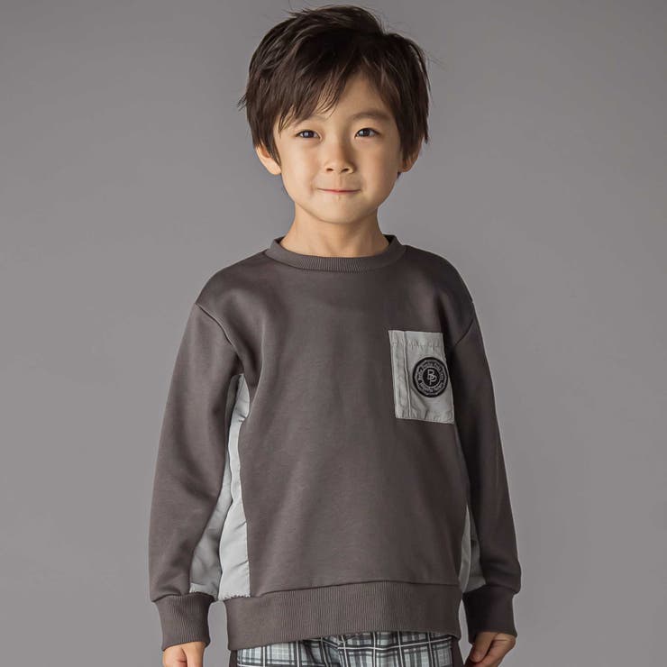 ブラック系 | 裏毛×タフタ切り替えトレーナー(95~160cm) | BeBe Petits Pois Vert