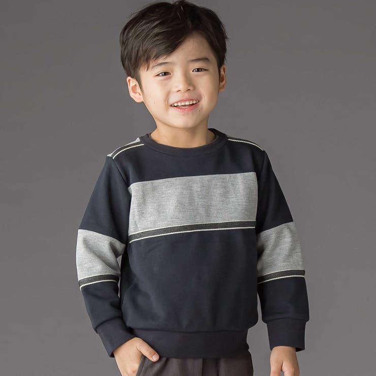 ネイビー系 | 裏毛×鹿の子切り替えトレーナー(95~160cm) | BeBe Petits Pois Vert