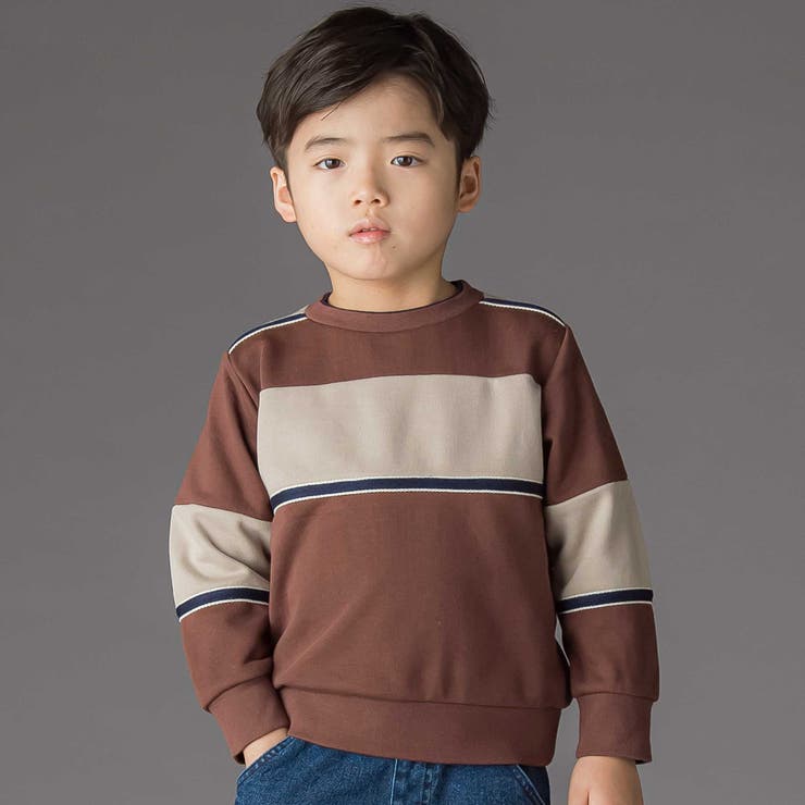 ブラウン系 | 裏毛×鹿の子切り替えトレーナー(95~160cm) | BeBe Petits Pois Vert