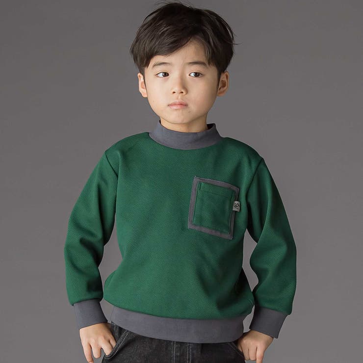 グリーン | 配色モックネックトレーナー(95~150cm) | BeBe Petits Pois Vert