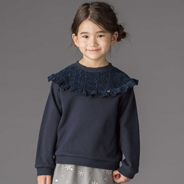 ラメ起毛切り替え裏毛トレーナー(95~150cm) | BeBe Petits Pois Vert | 詳細画像1 