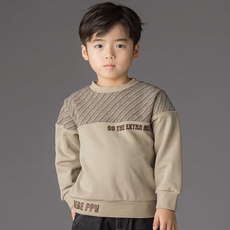 ベージュ系 | 裏毛×斜めジャガード切り替えトレーナー(95~150cm) | BeBe Petits Pois Vert