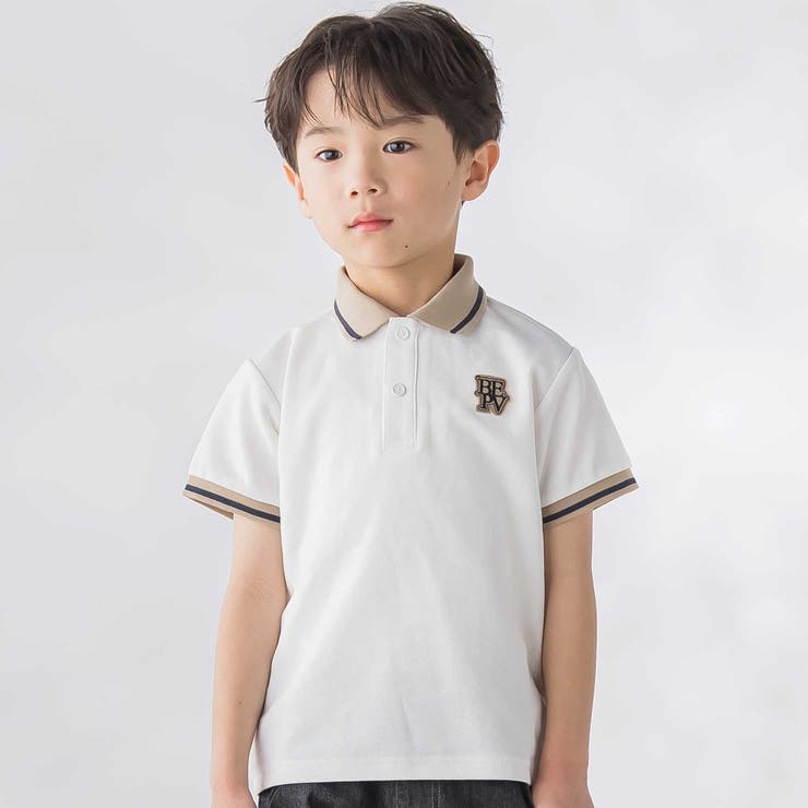 ホワイト | 編立リブ鹿の子半袖ポロシャツ(95~150cm) | BeBe Petits Pois Vert