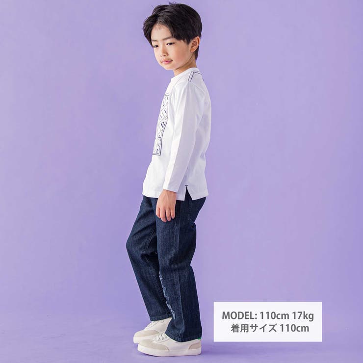 フリンジパッチロゴ入りストレッチデニムパンツ(95~160cm) | BeBe Petits Pois Vert | 詳細画像6 