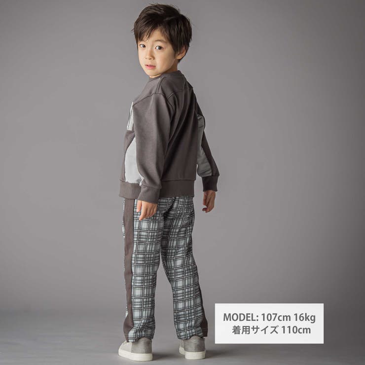 【お揃い】チェック柄裏毛配色切り替えロングパンツ(95~160cm) | BeBe Petits Pois Vert | 詳細画像2 