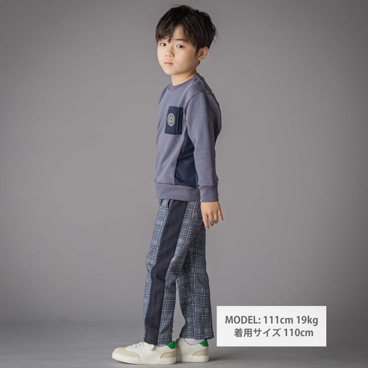 【お揃い】チェック柄裏毛配色切り替えロングパンツ(95~160cm) | BeBe Petits Pois Vert | 詳細画像3 