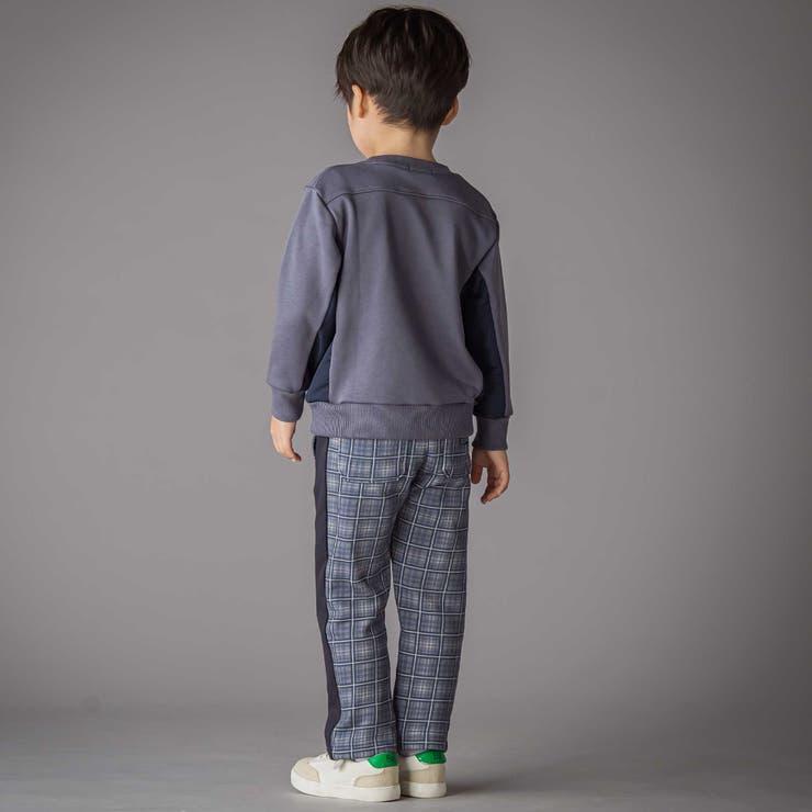 【お揃い】チェック柄裏毛配色切り替えロングパンツ(95~160cm) | BeBe Petits Pois Vert | 詳細画像5 