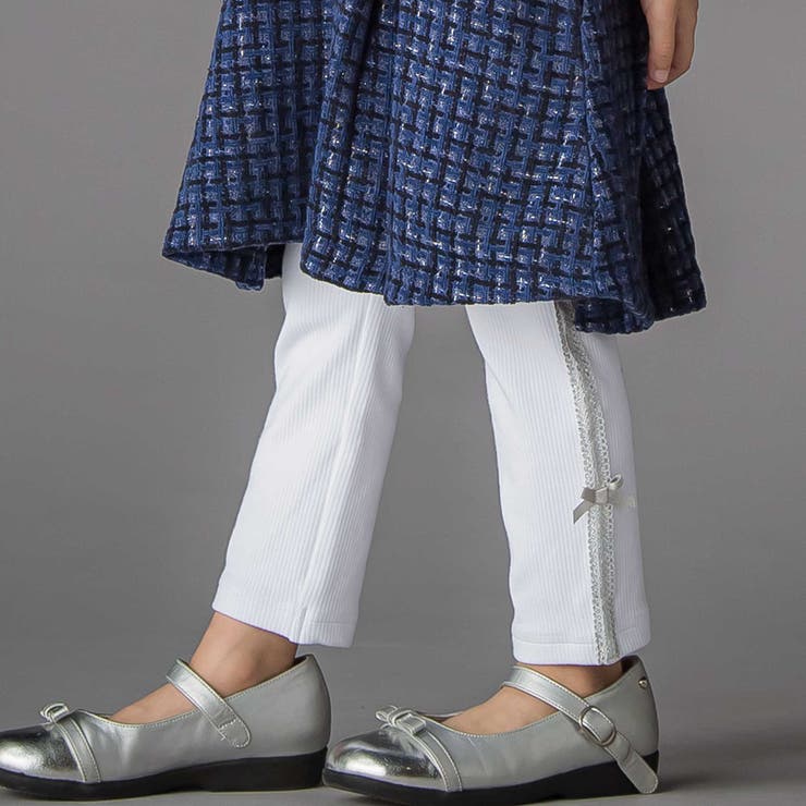 ホワイト | 【お揃い】サイドリボンレースリブレギンス(95~150cm) | BeBe Petits Pois Vert