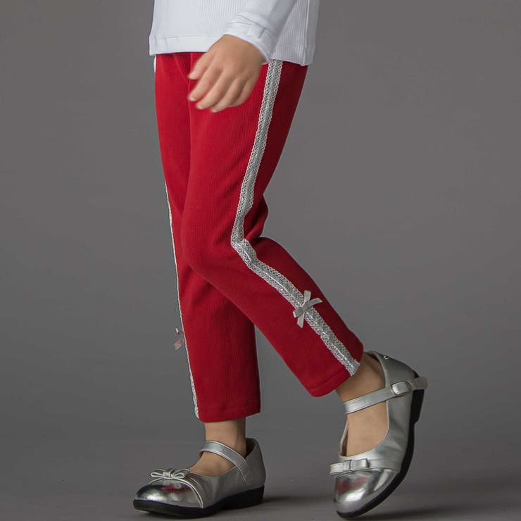 レッド | 【お揃い】サイドリボンレースリブレギンス(95~150cm) | BeBe Petits Pois Vert