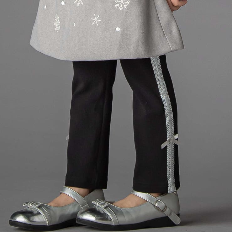 ブラック | 【お揃い】サイドリボンレースリブレギンス(95~150cm) | BeBe Petits Pois Vert