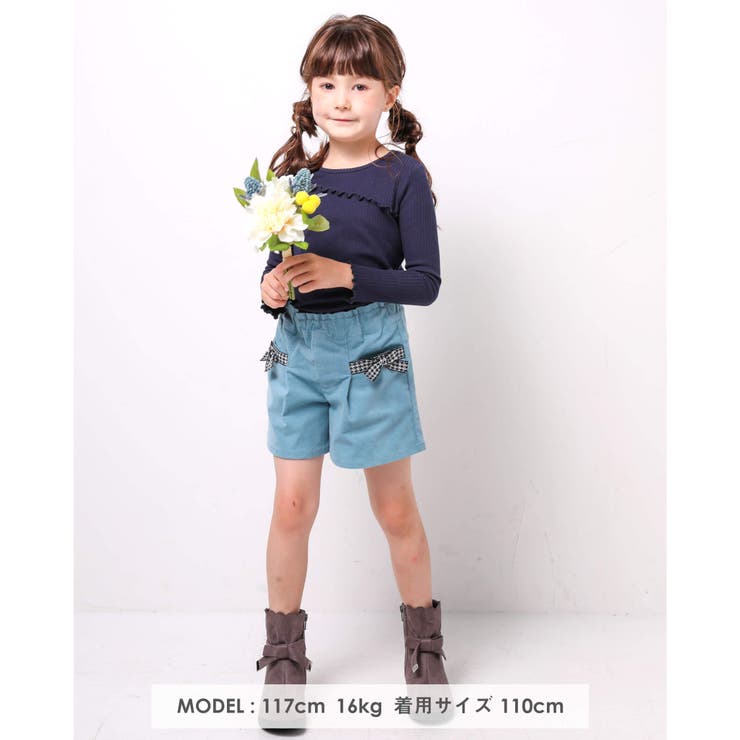 コールテン リボン付き ショートパンツ(95~150cm) | BeBe Petits Pois Vert | 詳細画像2 