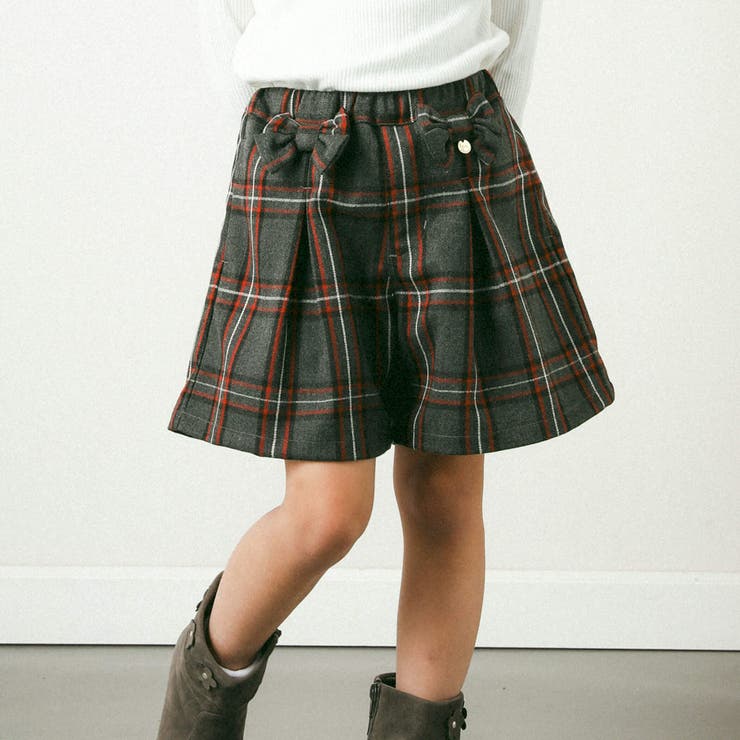 レッド系 | 【お揃い】チェック柄リボンキュロットパンツ(95~150cm) | BeBe Petits Pois Vert