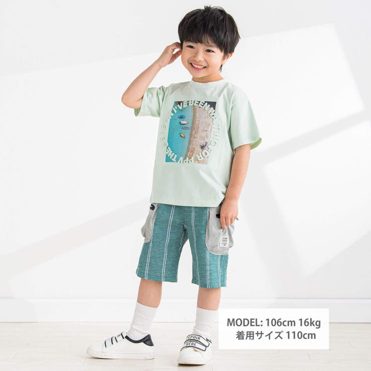 ストライプダンガリーハーフパンツ(95~150cm) | BeBe Petits Pois Vert | 詳細画像2 