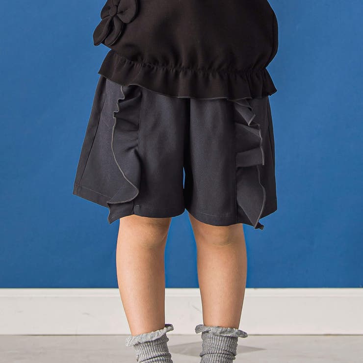 ブラック系 | 異素材フリルキュロットパンツ(95~150cm) | BeBe Petits Pois Vert