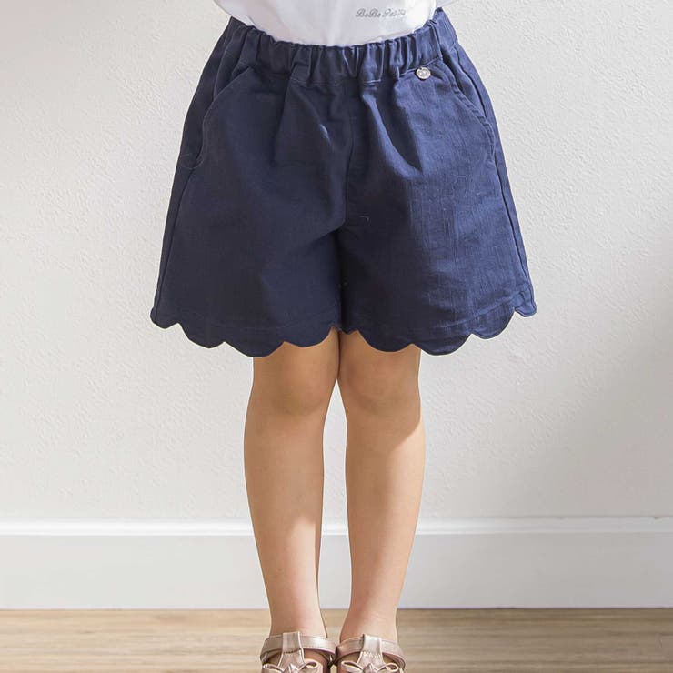 裾スカラップカラーデニムショートパンツ(95~160cm)[品番