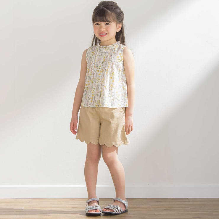 裾スカラップカラーデニムショートパンツ(95~160cm)[品番