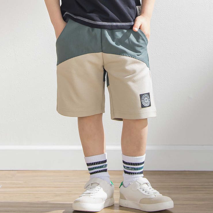 ベージュ系 | 斜めカットソー布帛切り替え5分丈パンツ(95~160cm) | BeBe Petits Pois Vert