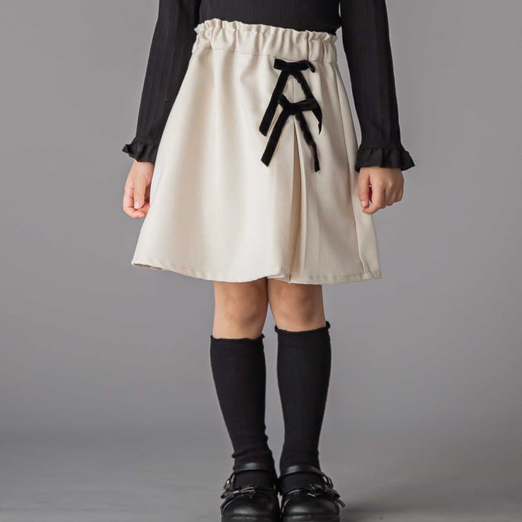 オフホワイト | ラップスカート風リボンキュロットパンツ(100~150cm) | BeBe Petits Pois Vert