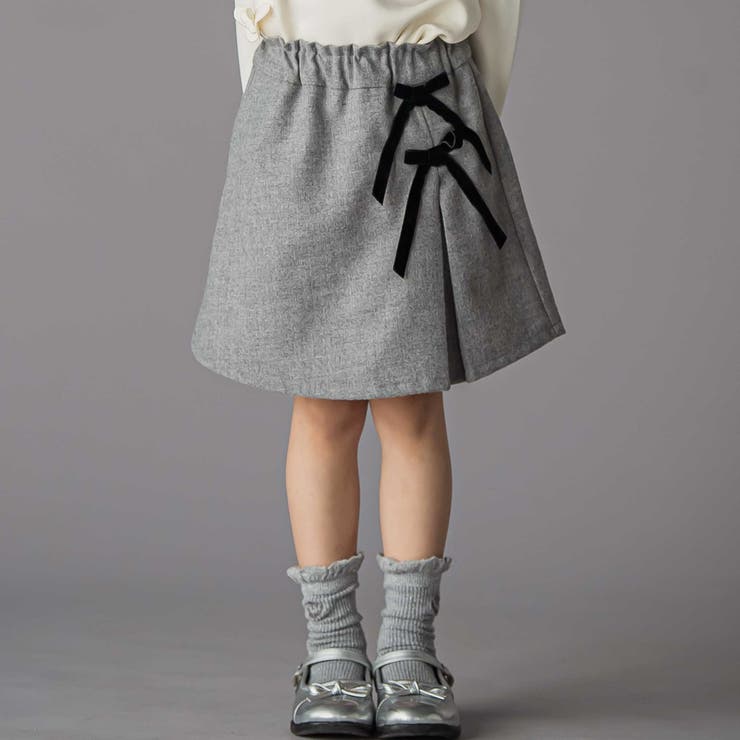 グレー | ラップスカート風リボンキュロットパンツ(100~150cm) | BeBe Petits Pois Vert